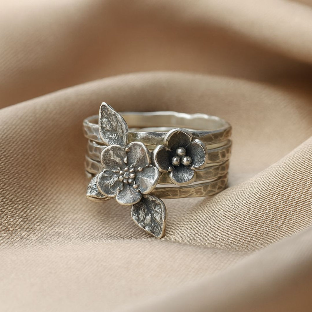 Vintage Blüten-Layer-Ring – Silberglanz